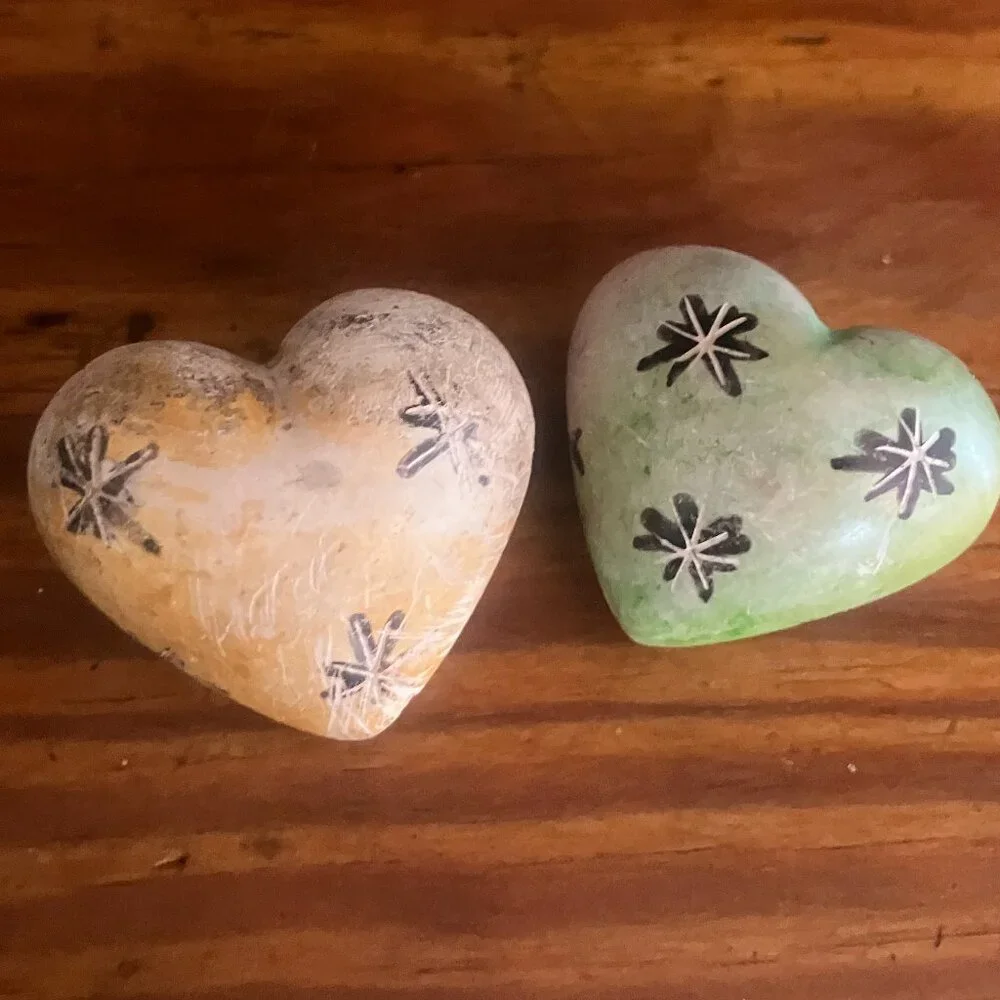 ✨ Artisan Hand-Carved Soapstone Hearts - Set of 2 ✨